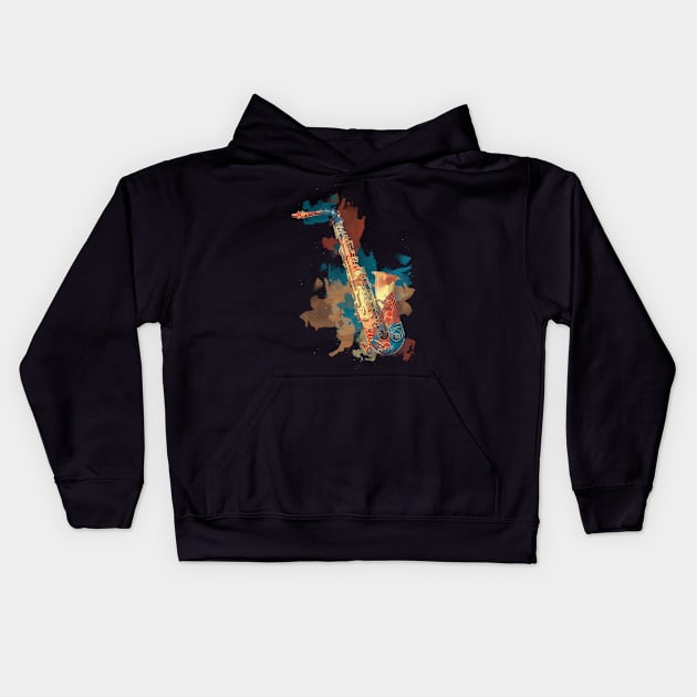 Watercolor Sax Kids Hoodie by String Colour Avenue